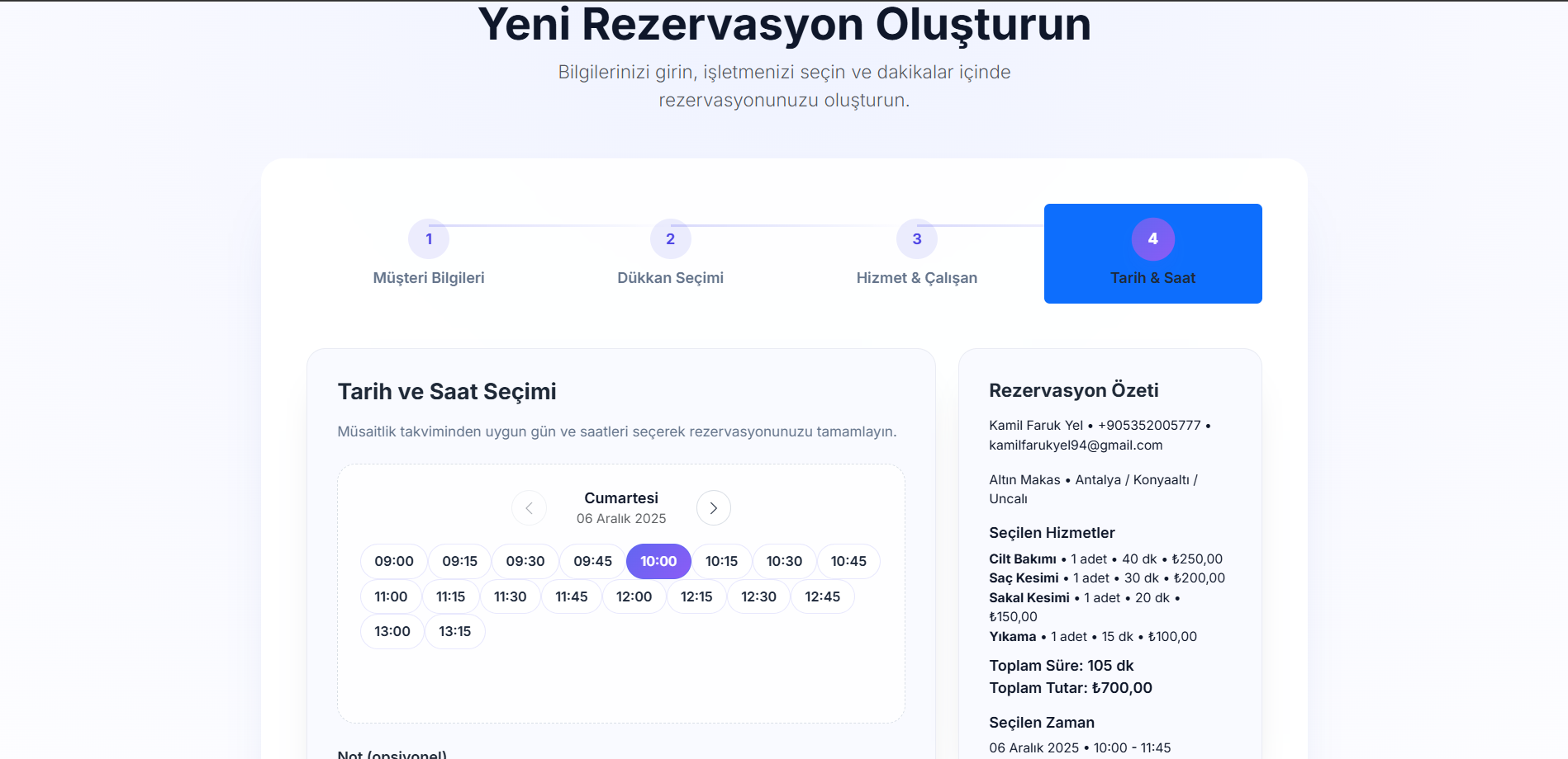 RezervJet Takvim Ekranı